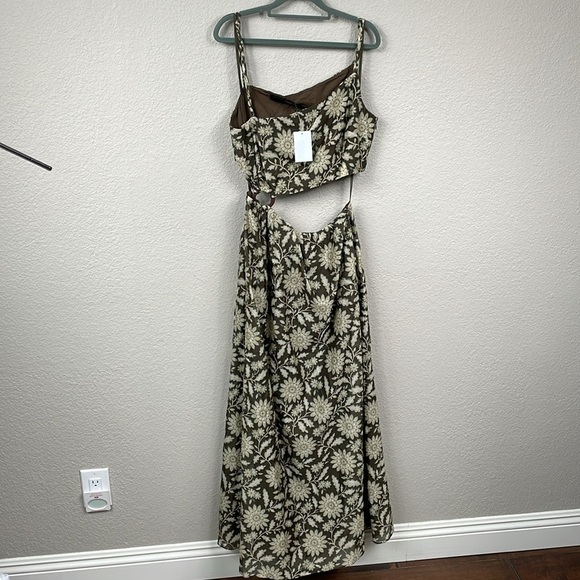 NWT Sir Xanita Floral Asymmetric Cotton Silk Maxi Dress Waist Cut Out Sz AU 4 - Picture 4 of 16
